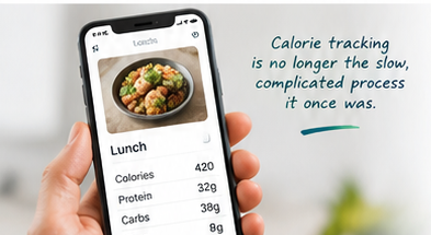 Smartphone displaying a photographed meal for nutrition tracking